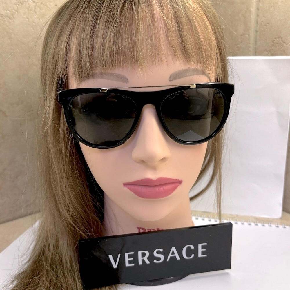 New Versace MOD4347 GB1/87 Black Sunglasses with Gold Brow Bar